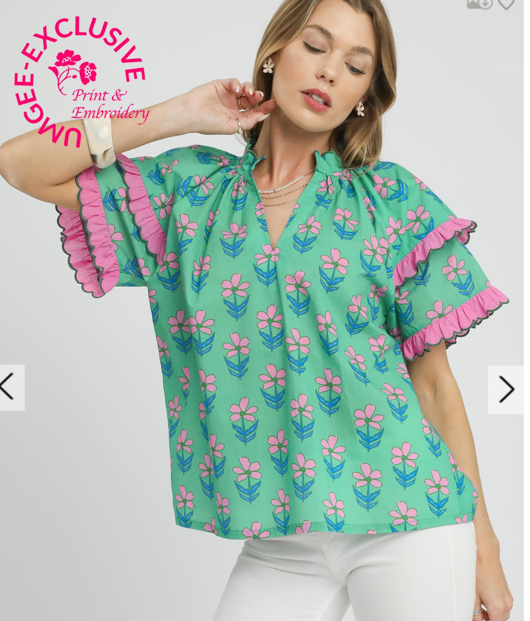 Mix Ruffle Sleeve Floral Blouse