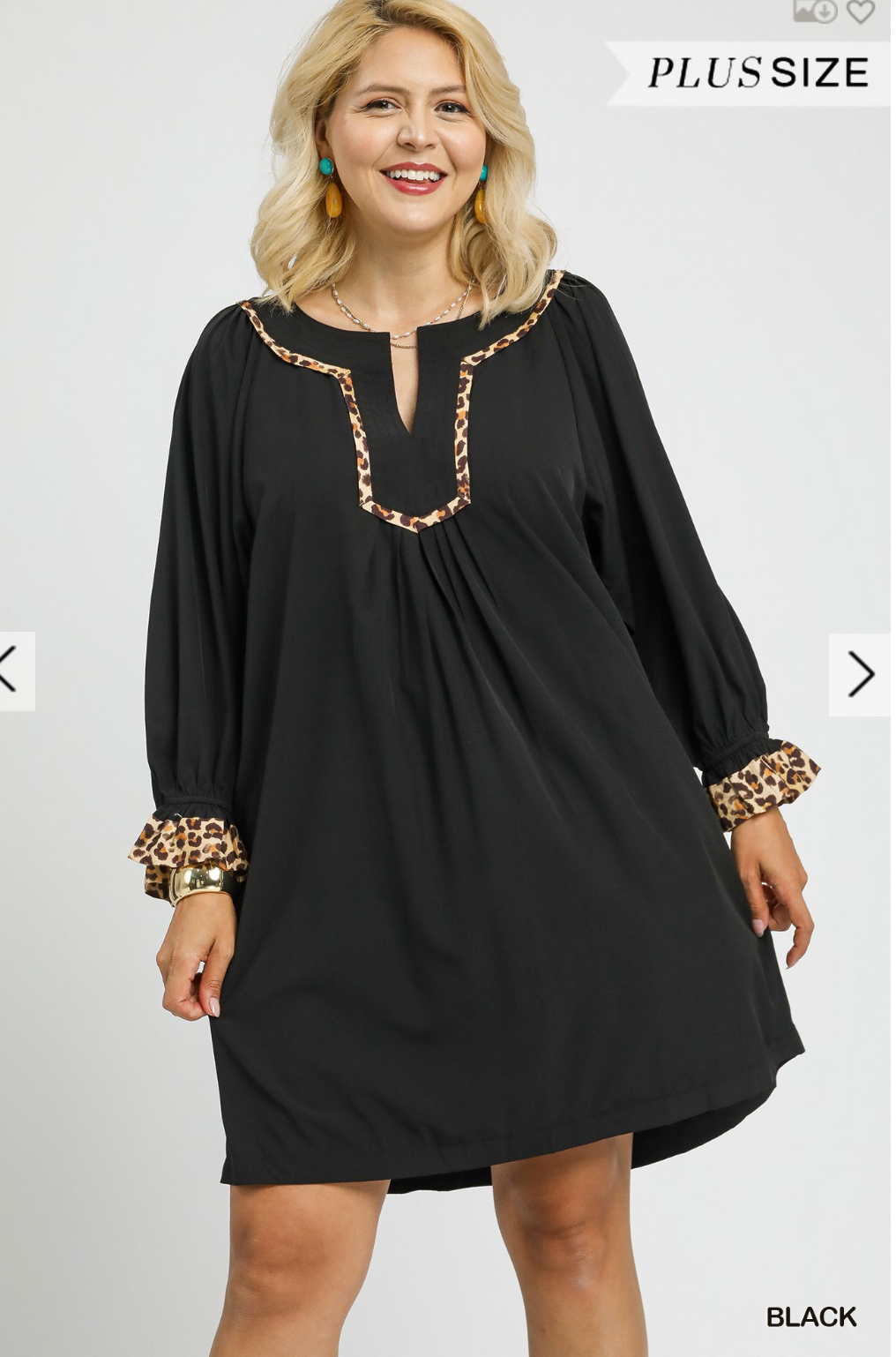 Curvy - Tunic Dress with Leopard Trim Accents