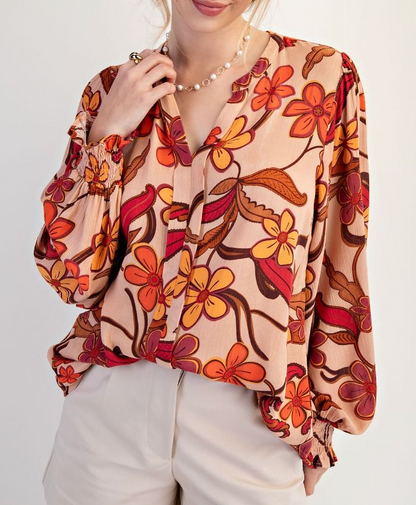 FLORAL PRINTED RAYON GAUZE WOVEN TOP