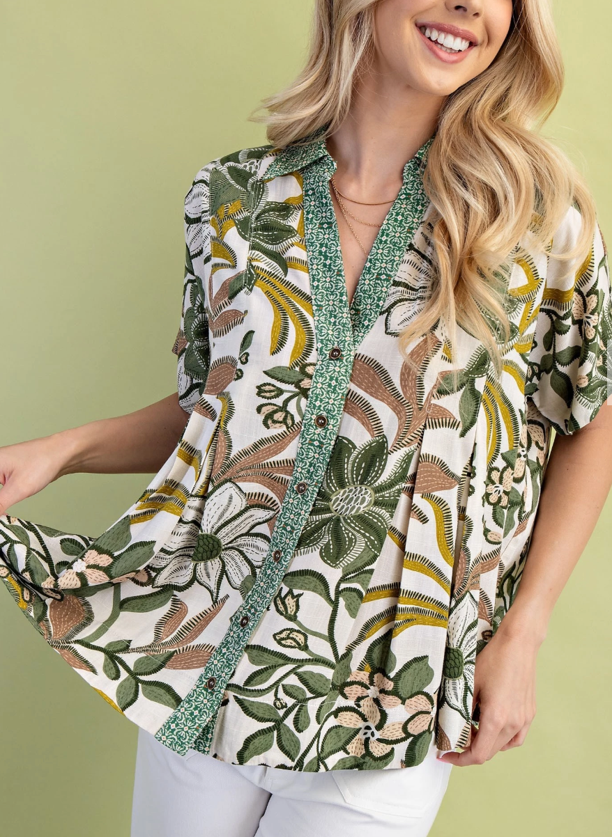 Savannah Breeze Mixed Print Blouse