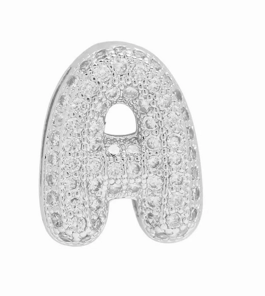 SILVER Bubble CZ Initial Slider Charm for Strap Bracelet (A-Z)