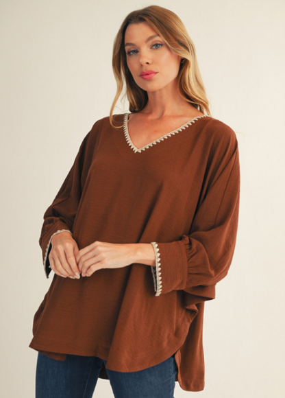 Relaxed Elegance Batwing Top - BROWN