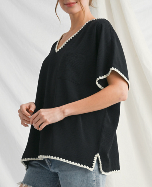 Shell Stitch Detail Loose Fit Top