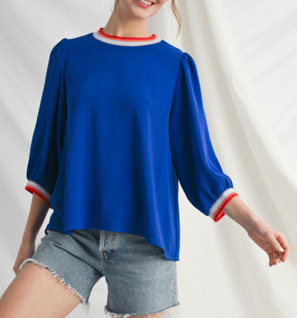 Solid U-Neck Peasant Sleeve Top