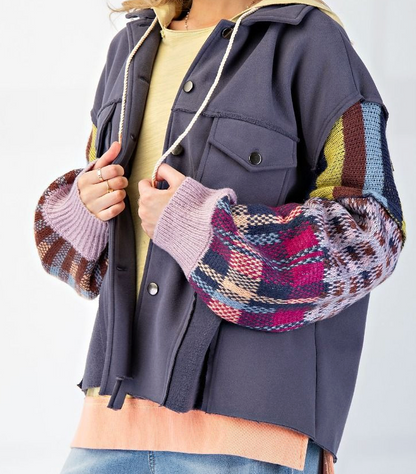Fleece & Knit Mix Button Down Jacket