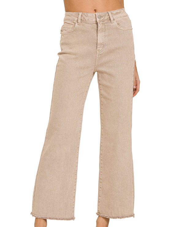 Acid washed high waist frayed hem bootcut pants