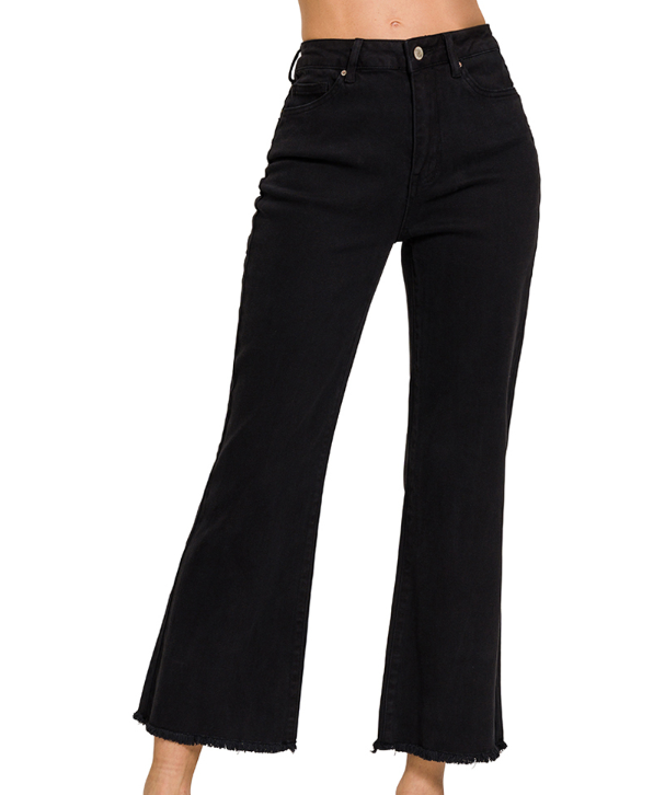 Acid washed high waist frayed hem bootcut pants