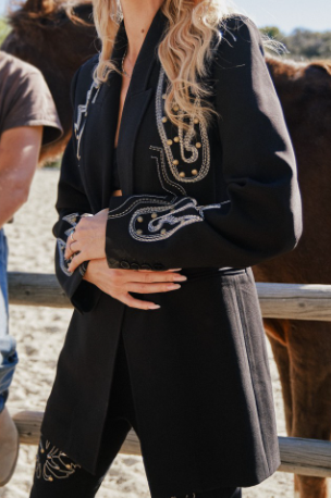 Woven Suiting Embroidered Tunic Blazer