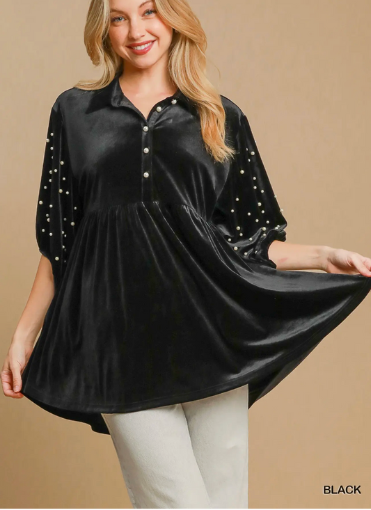 Black Velvet Tiered Tunic Top