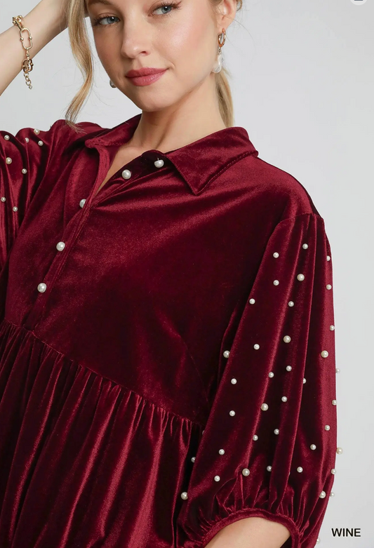 Wine Velvet Tiered Tunic Top