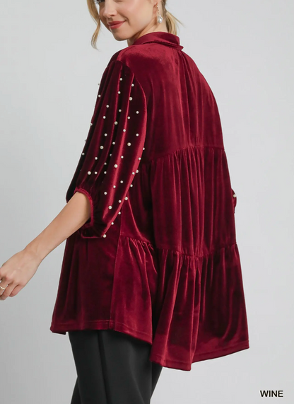 Wine Velvet Tiered Tunic Top