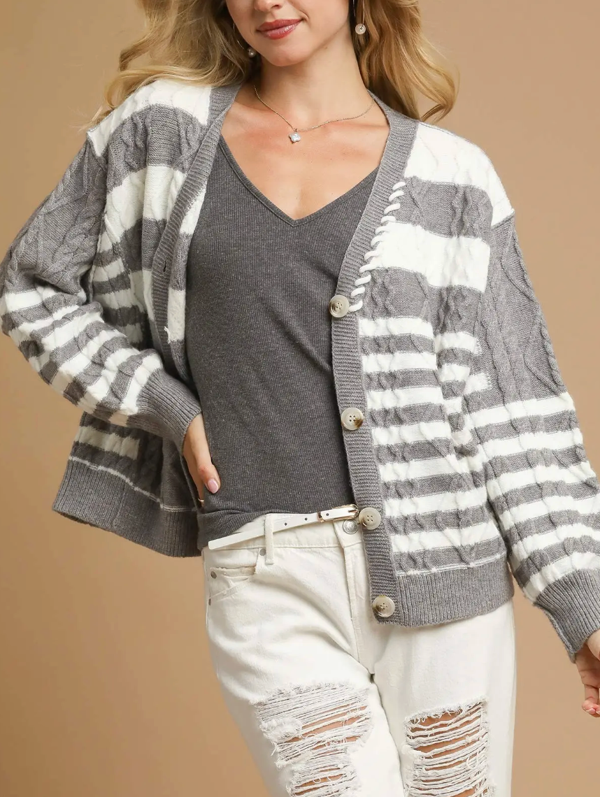 Textured Stripe Button-Up Cardigan