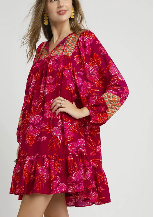 Wine Hibiscus & Vine Mixed Dress