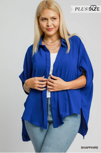 Oversized Button Down Hi-Low Shirt - Curvy