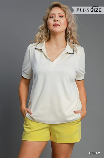 TRIM POLO BLOUSE -C