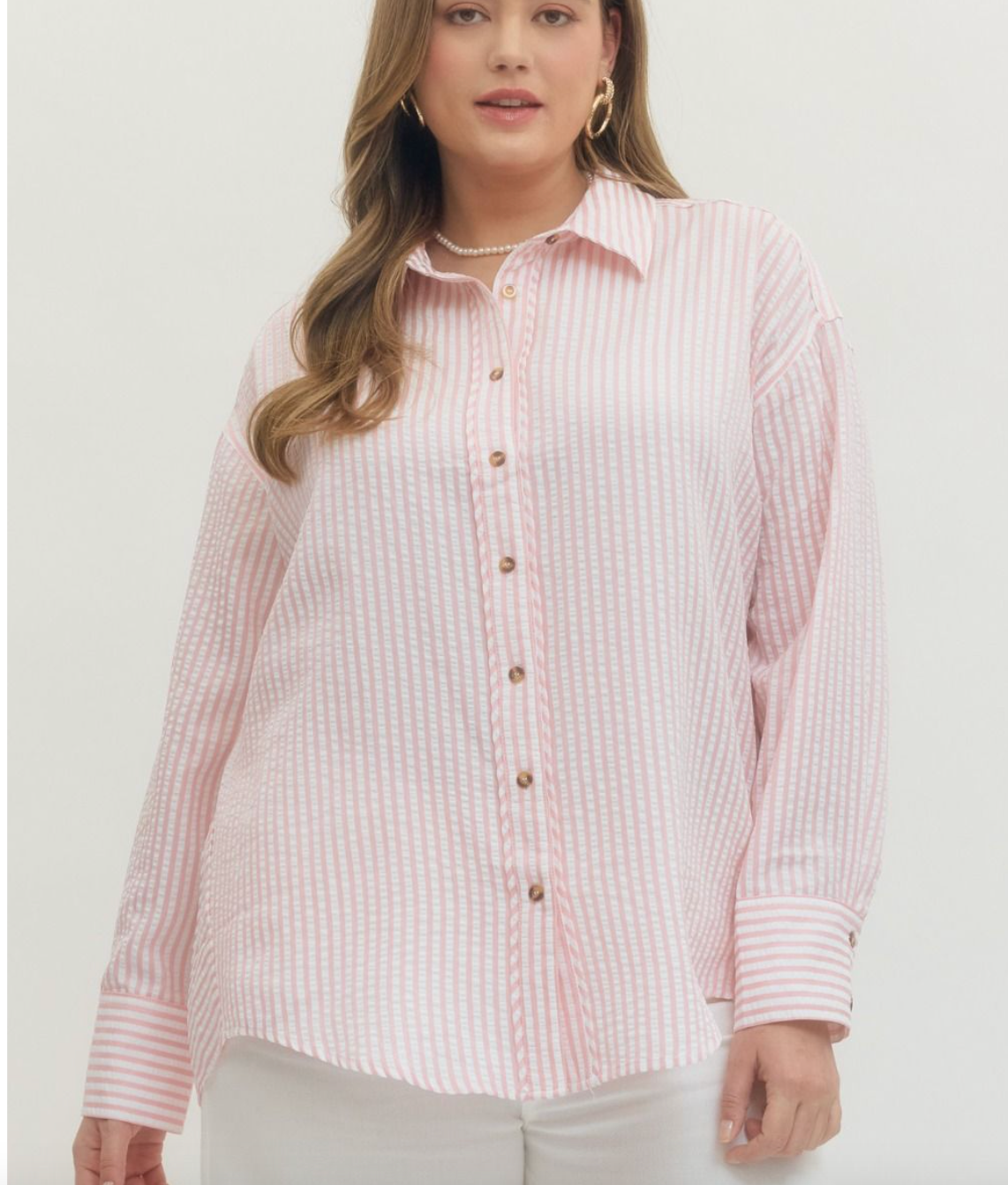 Striped long sleeve button-down top