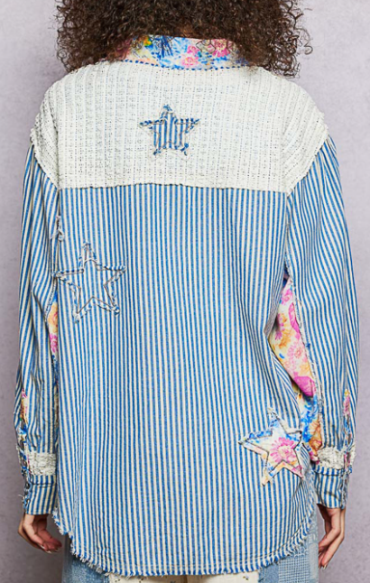 balloon sleeve relaxed fit shacket in denim