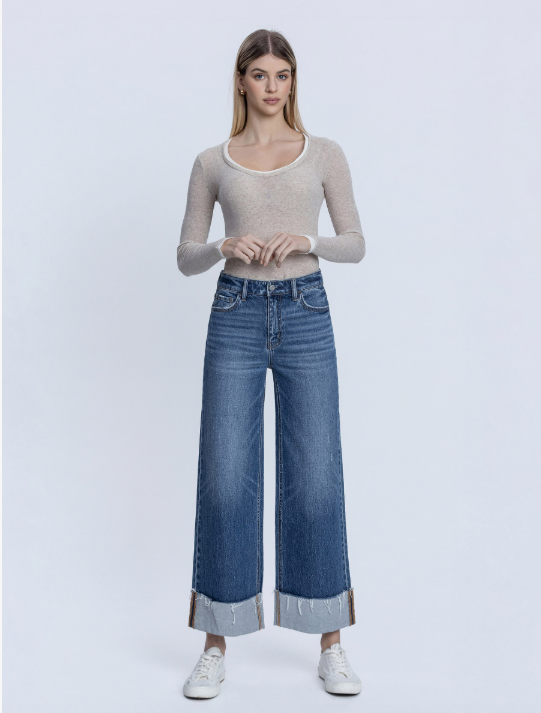CUFFED ANKLE WIDE JEANS