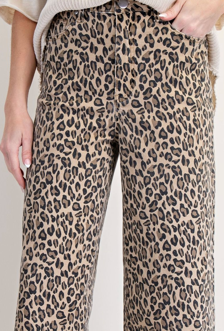 ANIMAL PRINT WASHED TWILL PANTS