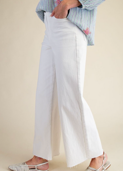WHITE SOFT STRETCH HIGH WAISTED TWILL PANTS
