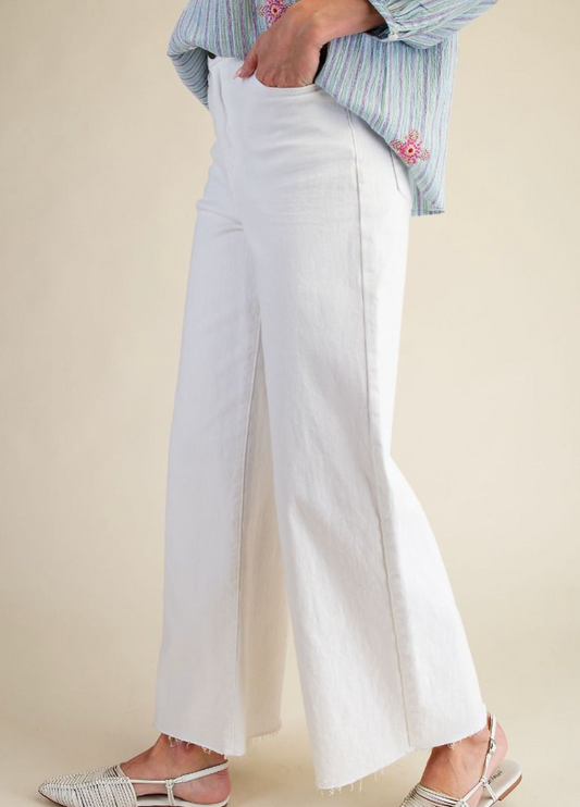 WHITE SOFT STRETCH HIGH WAISTED TWILL PANTS