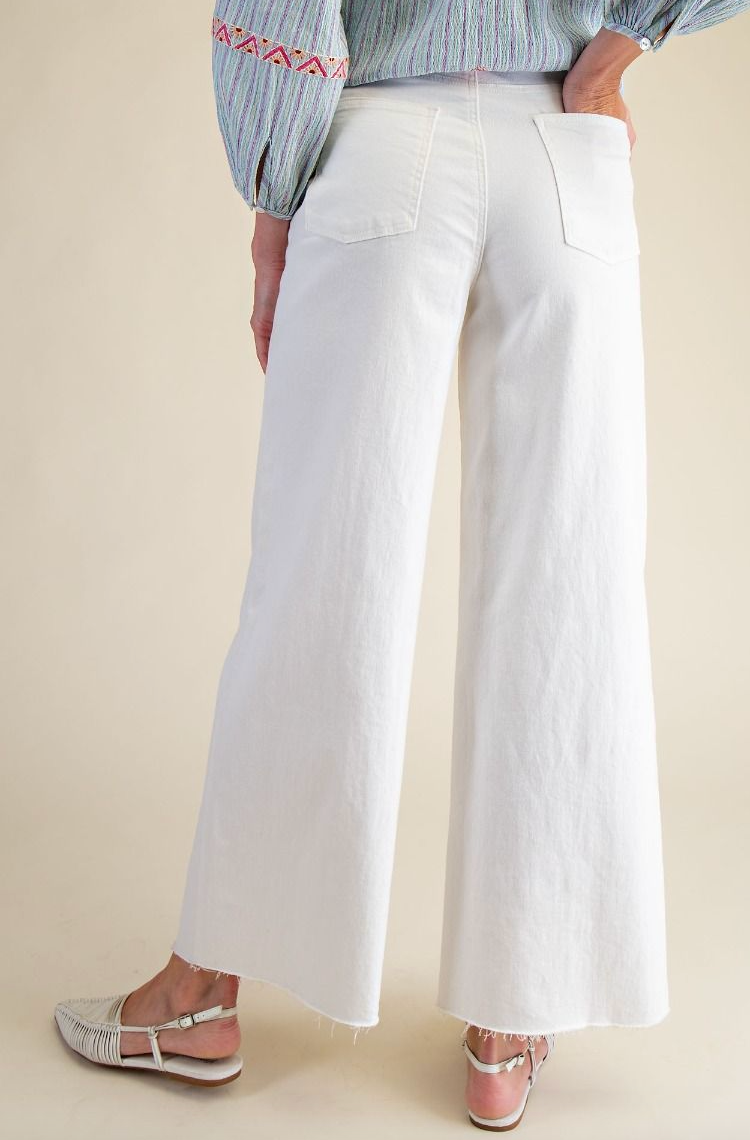WHITE SOFT STRETCH HIGH WAISTED TWILL PANTS