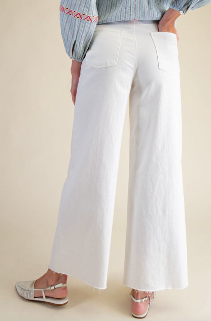 WHITE SOFT STRETCH HIGH WAISTED TWILL PANTS