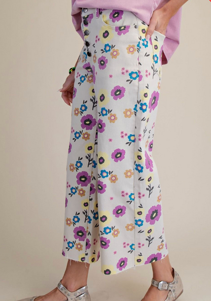 FLORAL PRINT STRETCH WASHED TWILL PANTS