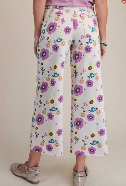FLORAL PRINT STRETCH WASHED TWILL PANTS