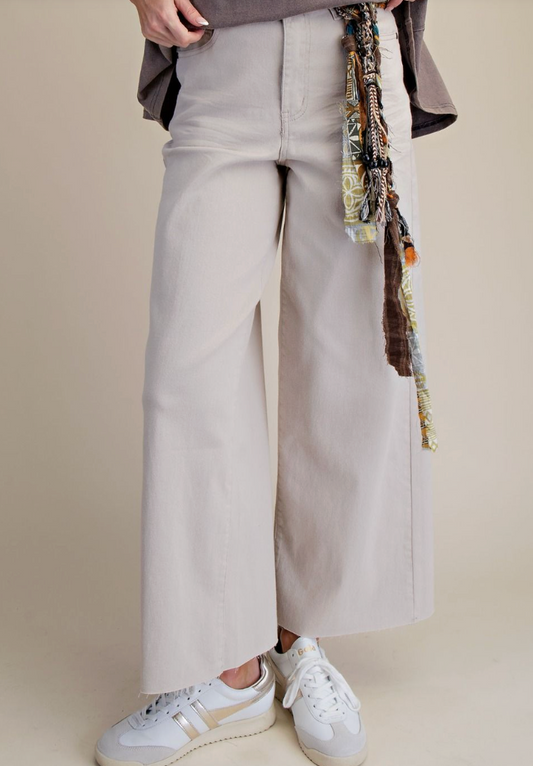 ECRU SOFT STRETCH HIGH WAISTED TWILL PANTS