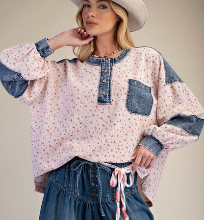 PRINTED WASHED HENLEY TOP