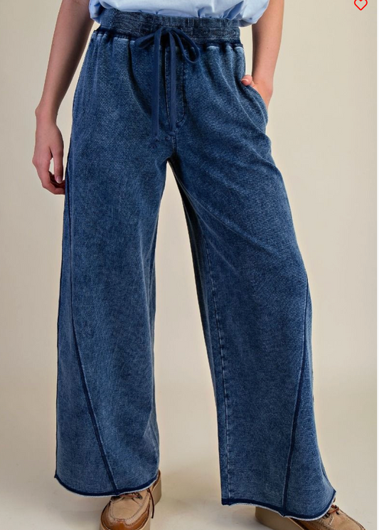 WASHED TERRY WIDE LEG PANTS