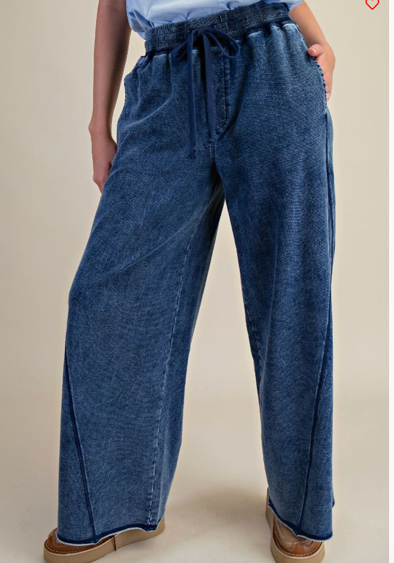 WASHED TERRY WIDE LEG PANTS