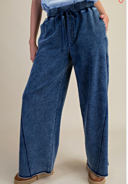 WASHED TERRY WIDE LEG PANTS