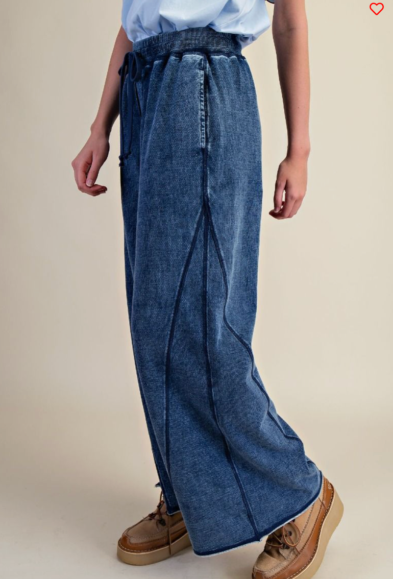 WASHED TERRY WIDE LEG PANTS