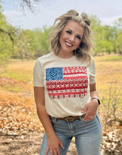 Texas True Threads Barbara's Paisley Flag Tee