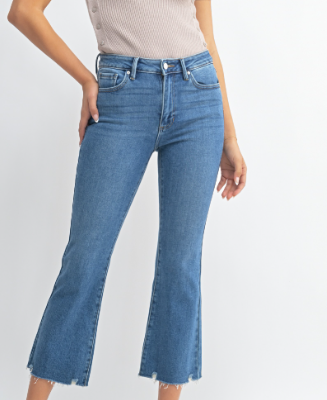 High Rise Crop Flare W/ Distressed Hem