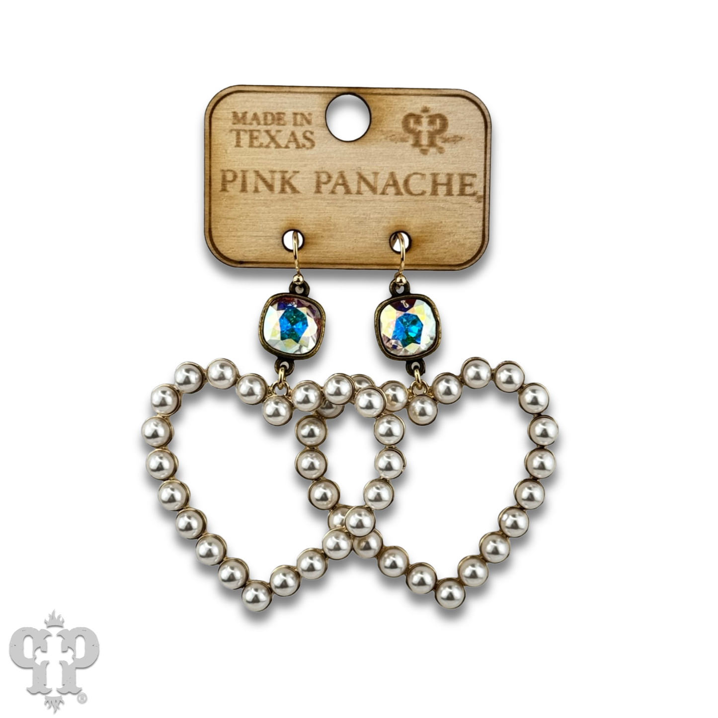 Pearl open heart earring with Austrian crystal