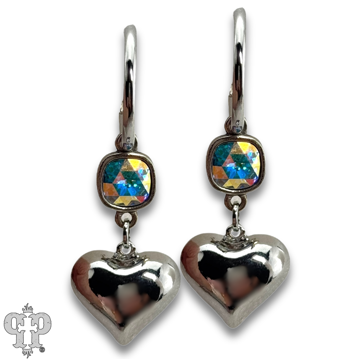 Puffed heart earring, Austrian crystal