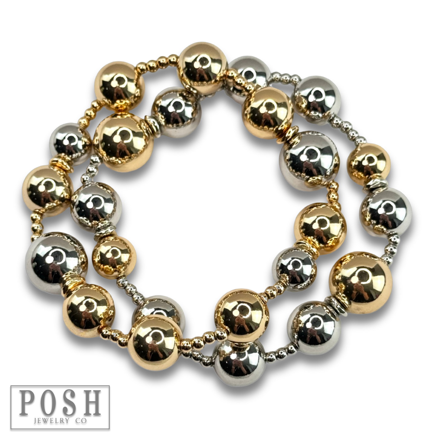 Two tone shiny bead double strand bracelet