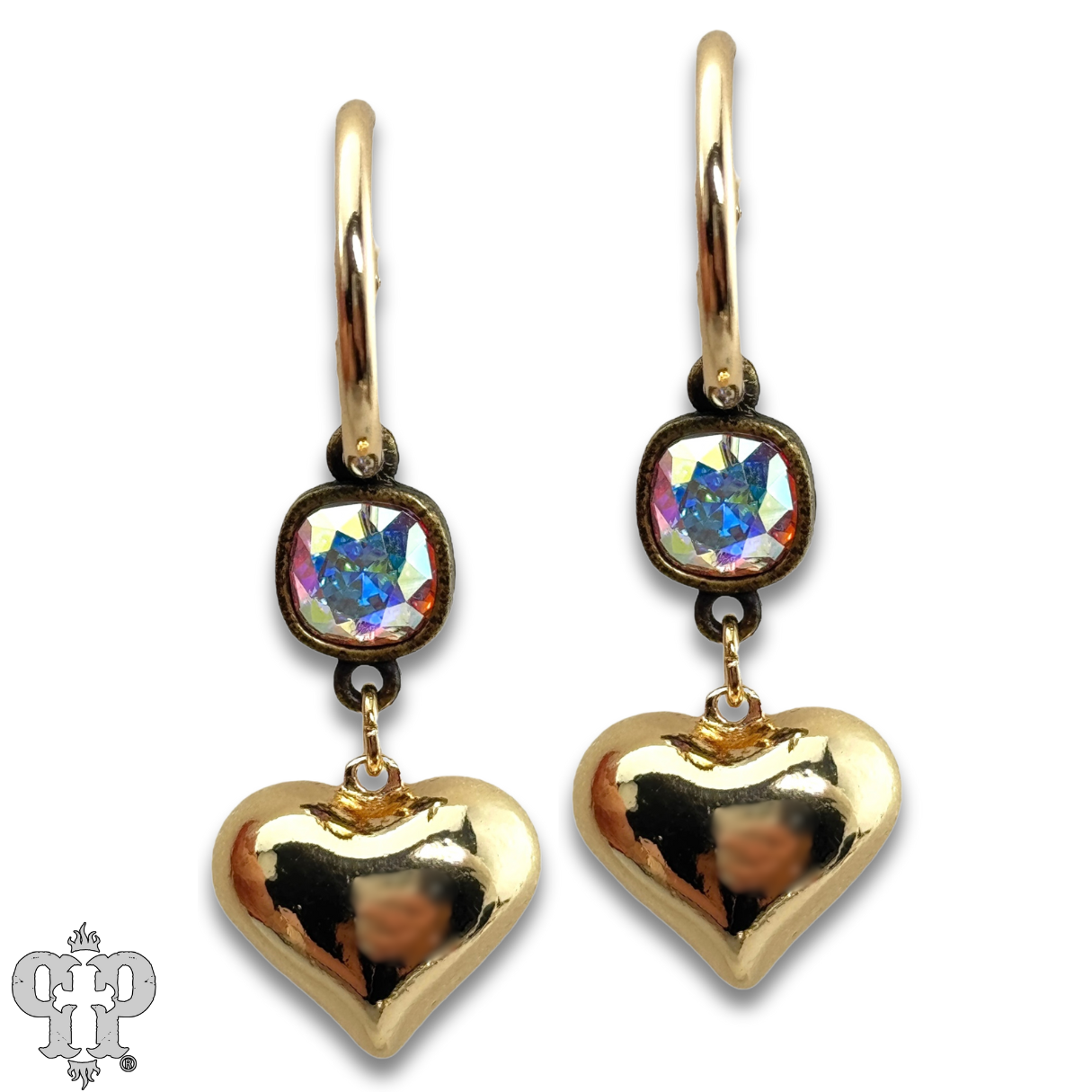 Puffed heart earring, Austrian crystal