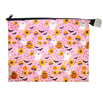 Cute Spooky Floral Halloween XL Cotton Zipper Pouch