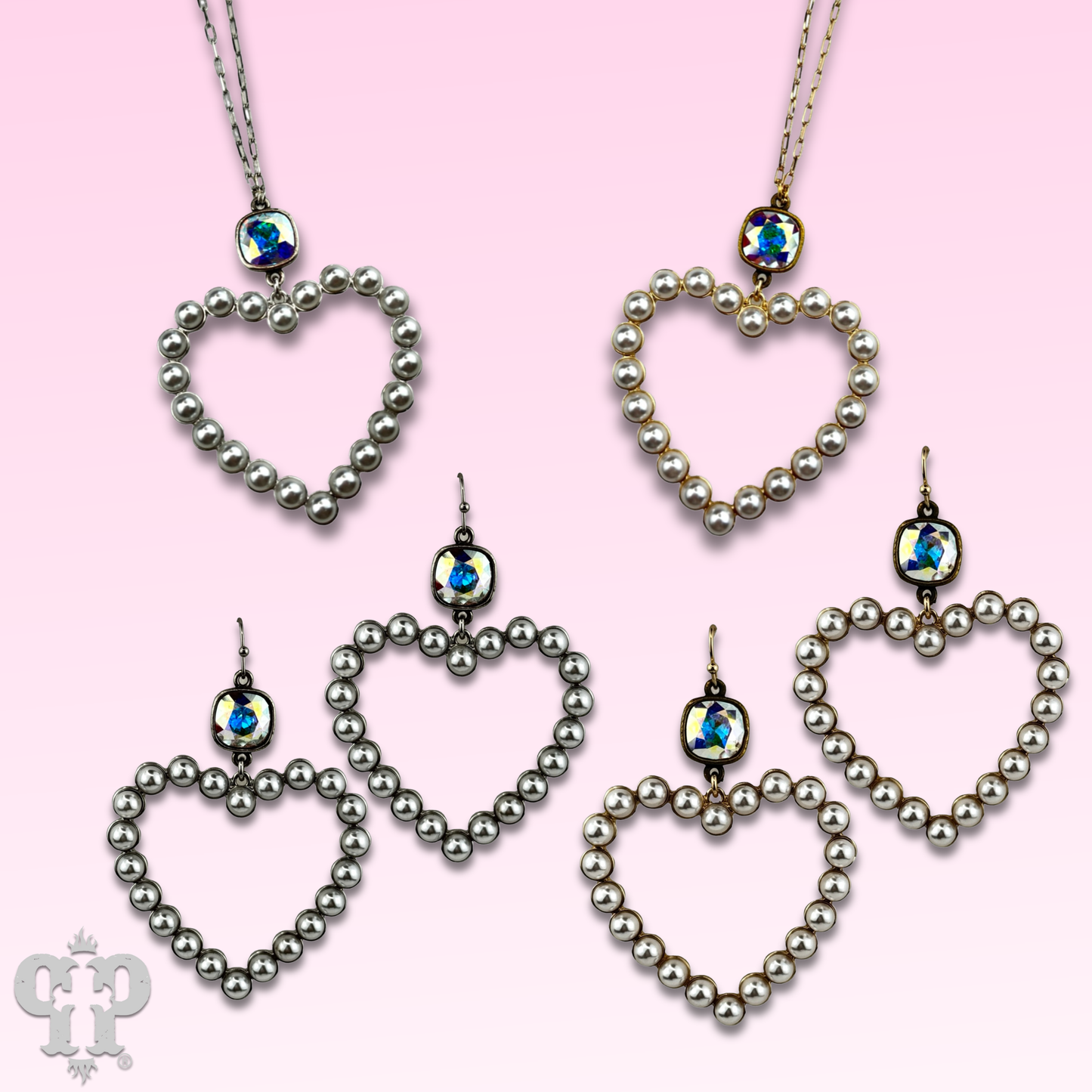 Pearl open heart earring with Austrian crystal