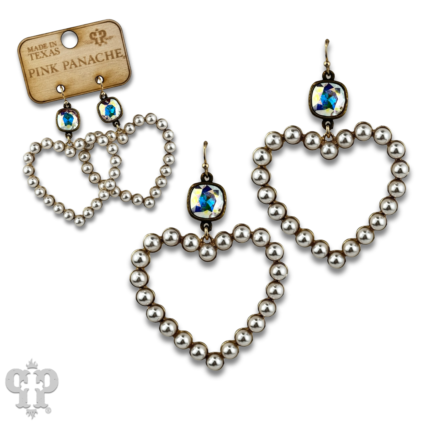 Pearl open heart earring with Austrian crystal