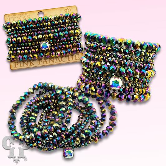 Nine strand bracelet stack with Austrian crystal