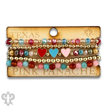 Enamel hearts and faceted bead bracelet