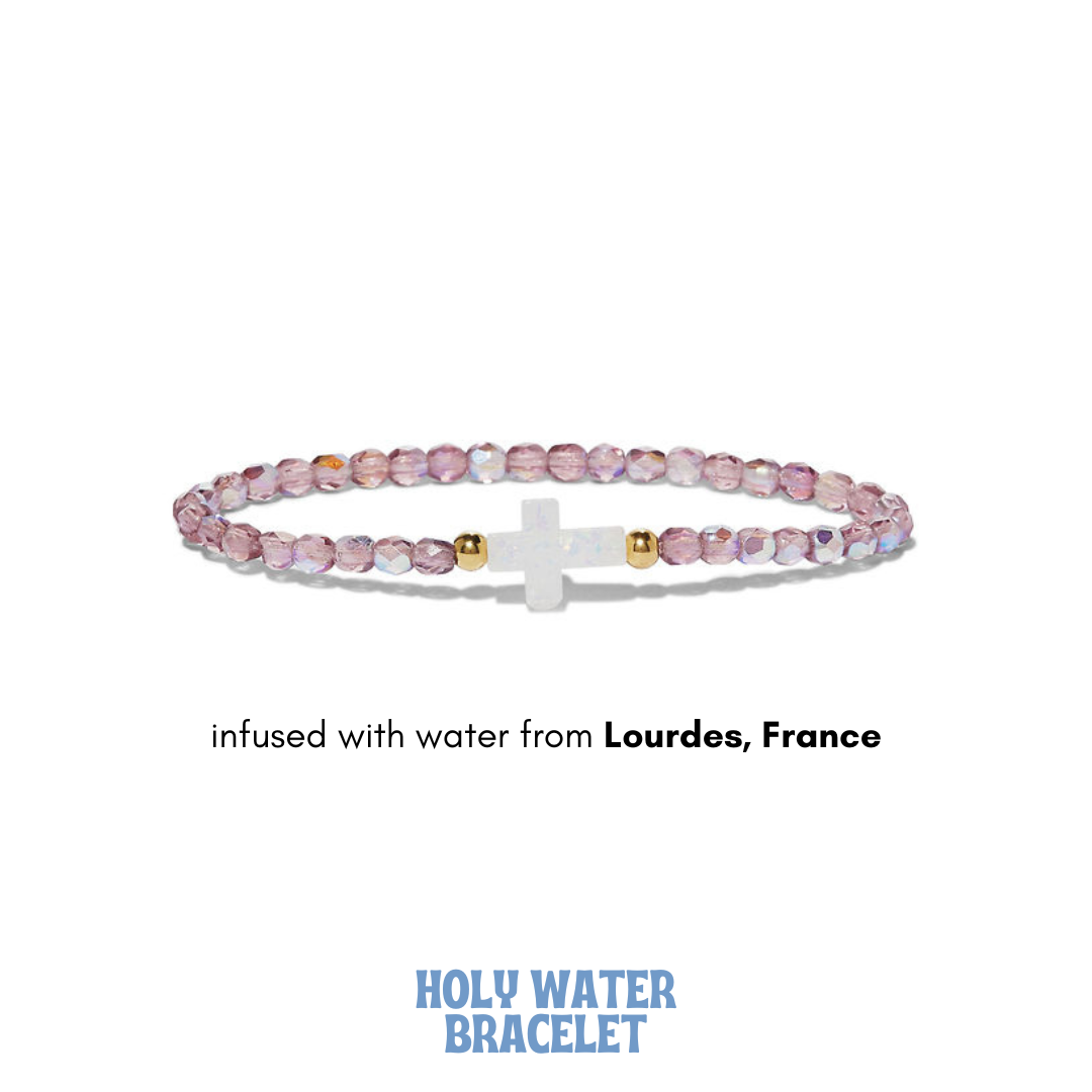 HOLY WATER BEADED AMETHYST AB CROSS BRACELET